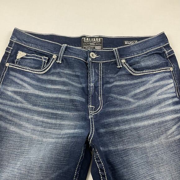 Y2K Salvage Supply Co Anarchy Straight Jeans size 38 x 32 Dark Wash Streetwear - Picture 5 of 11